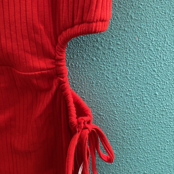 Red ribbed mini dress with cut out sides - Picture 2 of 4